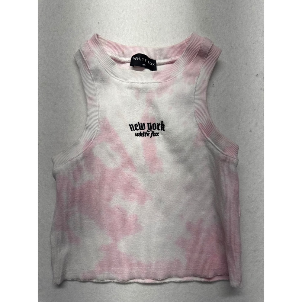 White Fox New York Pink Tie Dye Ribbed Crop Tank Top XS Embroidered Streetwear